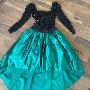Lillie Rubin | Dresses | Vintage Lillie Rubin Emerald Green Vintage Satin  Sequin Gown Dress Size Small | Poshmark